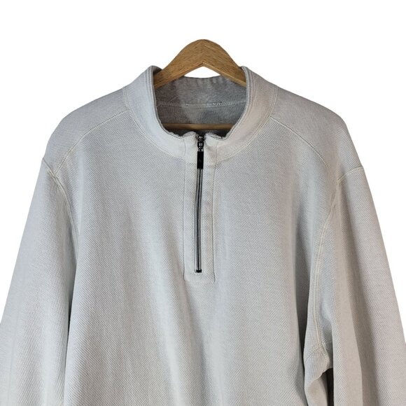 Tommy Bahama Reversible Pullover Shirt Cream Gray XXL Long Sleeve Fleece 1/4 Zip - Picture 2 of 10